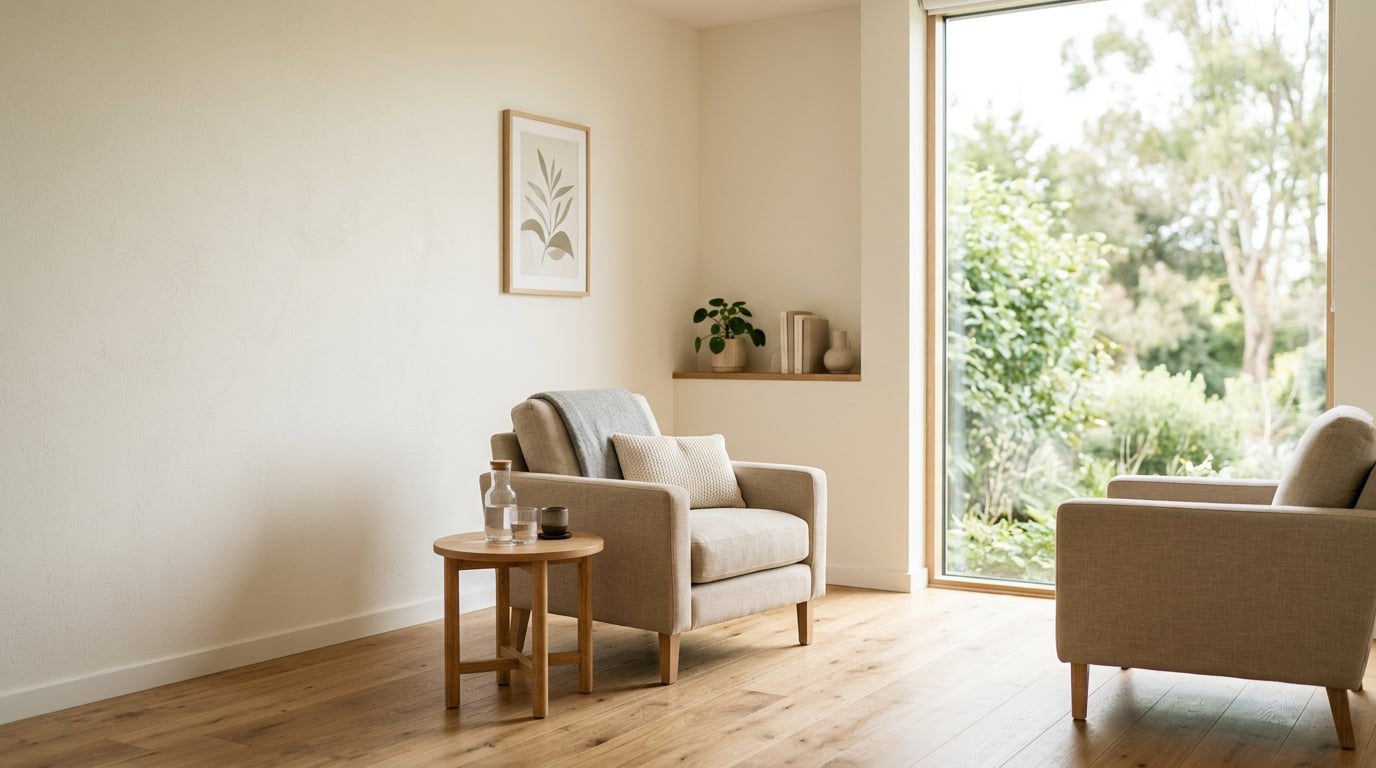 Serene, softly lit modern therapy space